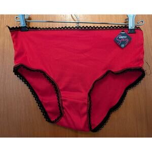 Simply Sexy Brand Women's Red Trimmed In Black Silky Lace Panties Size Med NWT